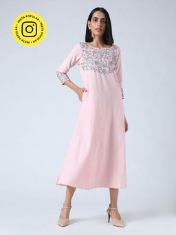 Okhai - 'Blush' Hand Embroidered Mirror Work Pure Cotton Dress