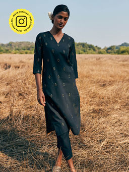 Okhai - Spirit Hand Embroidered Mirror Work Pure Cotton Long Kurta