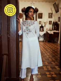 Okhai - 'Purity' Hand Embroidered Mirror Work Pure Cotton Dress