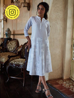 Okhai - 'Ivory Tusk' Hand Embroidered Mirror Work Pure Cotton Dress