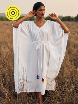 Okhai - 'Fusion' Hand Embroidered Pure Cotton Kaftan