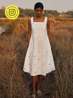 Okhai - 'Water Vapour' Hand Embroidered Mirror Work Pure Cotton Dress