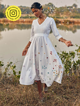 Okhai - 'Raindrop' Hand Embroidered Mirror Work Pure Cotton Dress