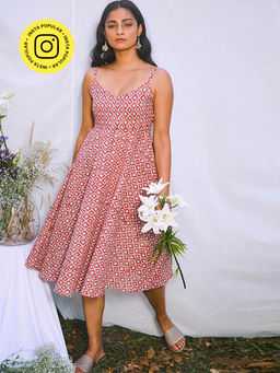 Okhai - 'Paprika' Pure Cotton Hand-Block Printed Dress