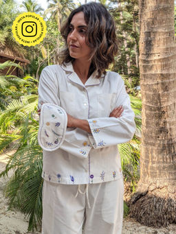 Okhai - 'Eternal' Pure Organic Cotton Hand Embroidered Night Suit - White
