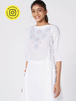 Okhai - Seychelles Embroidered Cotton Cambric Kurta