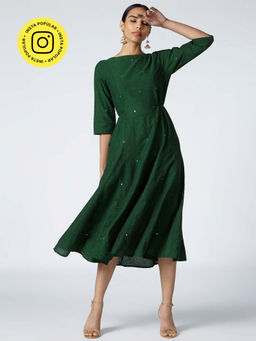 Okhai - Emerald Embroidered Cotton Dress