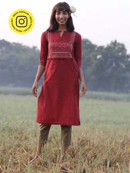 Okhai - 'Marvel' Hand Embroidered Pure Cotton Kurta