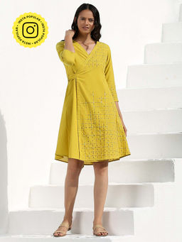 Okhai - 'Honeycomb' Hand Embroidered Mirror Work Pure Cotton Wrap Dress