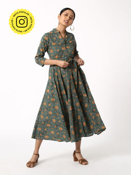 Okhai - Florence Green Hand Block Printed Dress