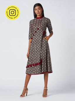 Okhai - Magical Grey Raindrops Mirror Work Dress