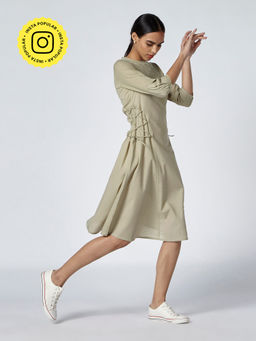 Okhai - Caress Beige Organic Cotton Cambric Dress