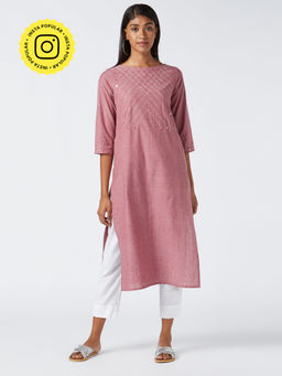 Okhai - Rose Pink Embroidered Cotton Kurta