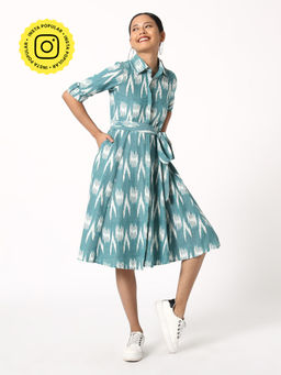 Okhai - Aquamarine Cotton Ikat Dress
