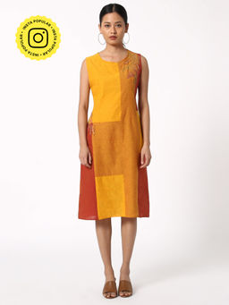 Okhai - Mustard Mirth Embroidered Cotton Dress