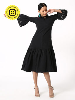 Okhai - Black Sacred Embroidered Cotton Handloom Dress