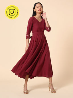 Okhai - Maroon Cherished Cotton Handloom Dress