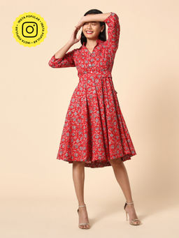 Okhai - Red Treasures Cotton Hand Block Printed Dress