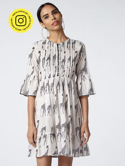 Okhai - Off White Safari Cotton Mule Hand Block Print Dress