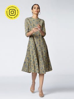 Okhai - Olive Khloe Embroidered Cotton Ajrakh Dress