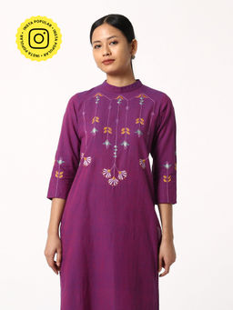 Okhai - Purple Pure Cotton Hand Embroidered Kurta Set (Set of 2)