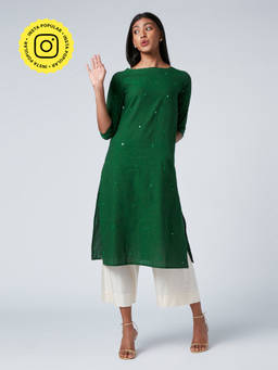 Okhai - Dark Green Meadow Embroidery Work Kurta