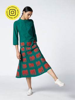 Okhai - Teal Ethnic Parade Applique Work Dress