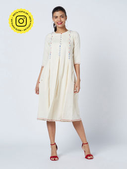 Okhai - Off White Anne Embroidered Cotton Handloom Dress