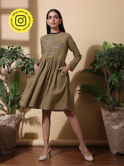 Okhai - Tropical Hand Embroidered Pure Cotton Dress