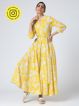 Okhai - Yellow 'Urja' Hand Block Printed Dress