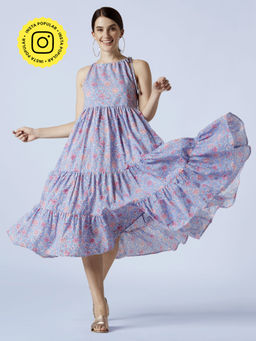 Okhai - Lilac Parisa Hand Block Printed Pure Cotton Dress