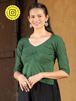 Okhai - Treetop Pure Cotton Green Rabari Blouse