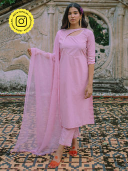 Okhai - Rose Quartz Gota Patti Kurta Pant Dupatta (Set of 3)