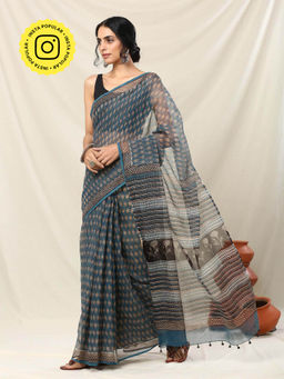 Okhai - Anise Pure Cotton Kota Doria Saree with Unstitched Blouse Piece