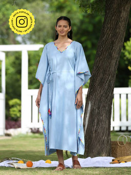 Okhai - Blue Haven Hand Embroidered Pure Cotton Kaftan