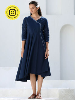 Okhai - Midnight Blue Applique Work and Mirror Work Dress