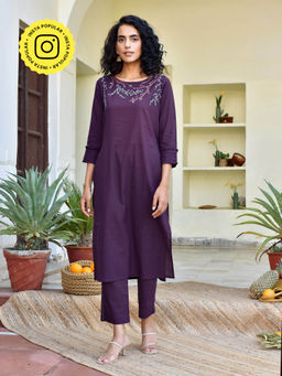 Okhai - Delicate Hand Embroidered Cotton Kurta Pant Set