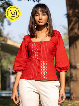 Okhai - Love Bird Hand Embroidered Short Top