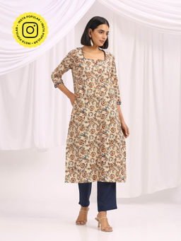 Okhai - Raftar Hand Block Printed Kalamkari Long Kurta