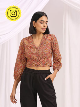Okhai - Rowshan Hand Block Printed Kalamkari Blouse