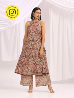 Okhai - Firdaus Hand Block Printed Kalamkari Kurta Pant (Set of 2)