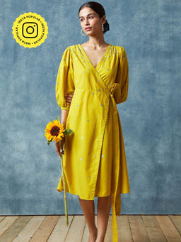 Okhai - Yellow Warm Delight Hand Embroidered Pure Cotton Dress