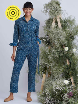 Okhai - Aquatic Hand Block Printed Pure Cotton Boiler Suit