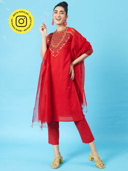 Okhai - Thunderbird Kutch Embroidered Kurta with Pant Dupatta (Set of 3)
