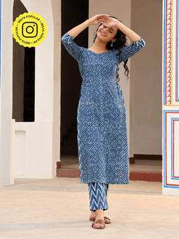 Okhai - Iris Magic Pure Cotton Hand Block Printed Kurta Pant (Set of 2)