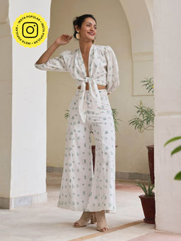 Okhai - White Sumayah Handblock Printed Cotton Pants