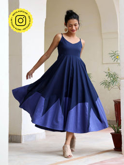 Okhai - Navy Blue Midnight Waltz Mul Cotton Patchwork Dress