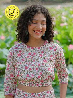 Okhai - Azalea Handblock Printed Pure Cotton Crop Top