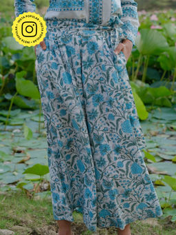 Okhai - Iris Illusion Handblock Printed Pure Cotton Pants with Belt (Set of 2)