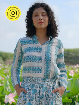 Okhai - Blossom Ballad Handblock Printed Pure Cotton Shirt
